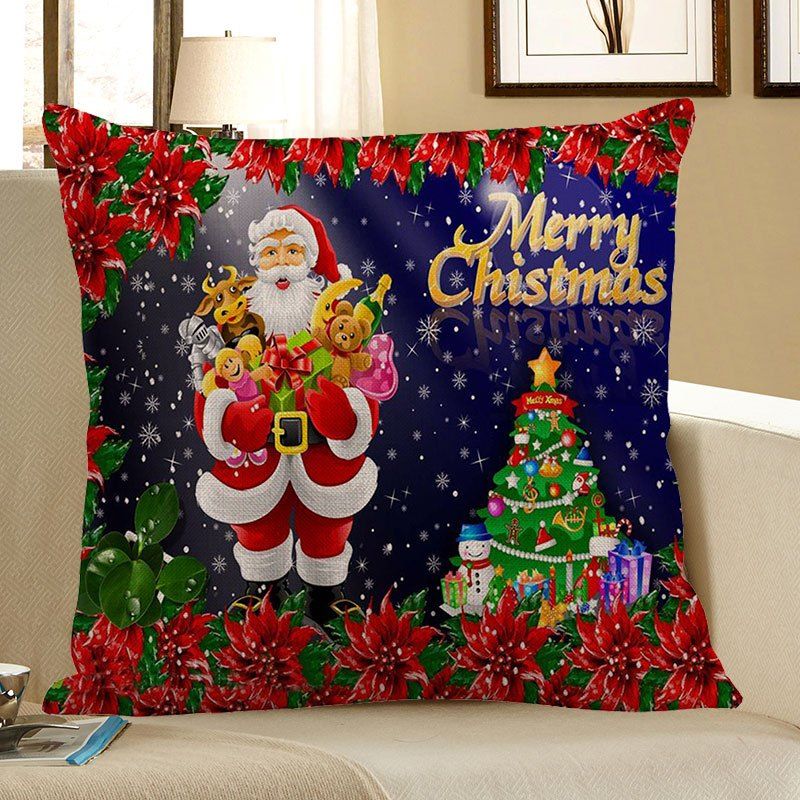 

Flowers Santa Claus With Gifts Patterned Pillow Case, Colorful