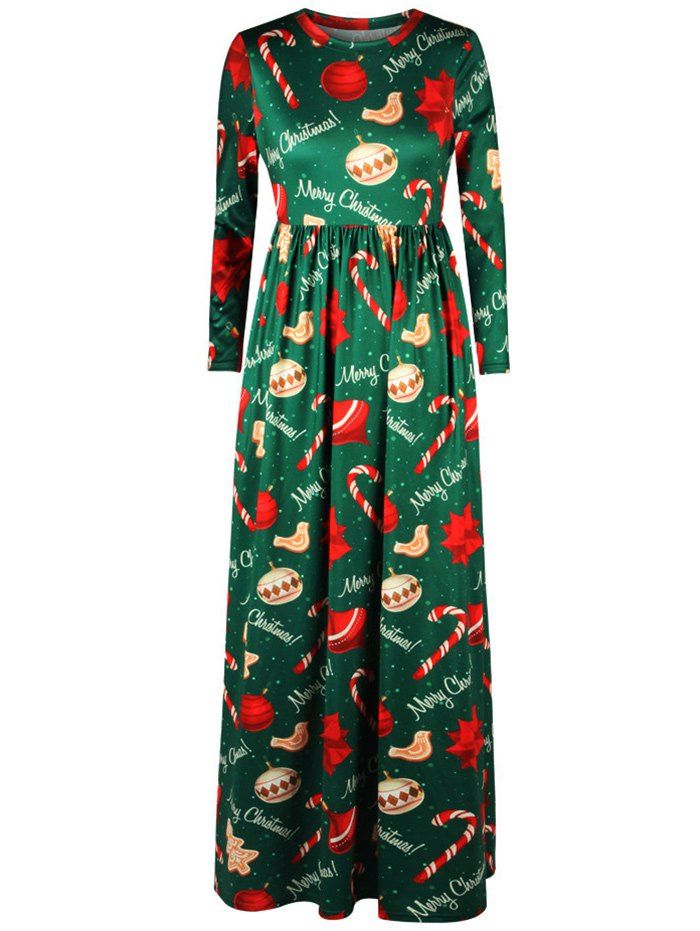 

Merry Christmas Tree Print Floor Length Dress, Green