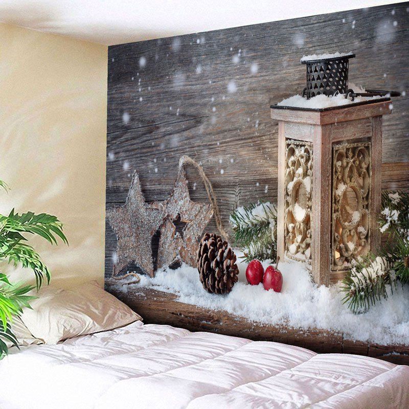 

Christmas Wood Grain Printed Wall Tapestry, Wood color