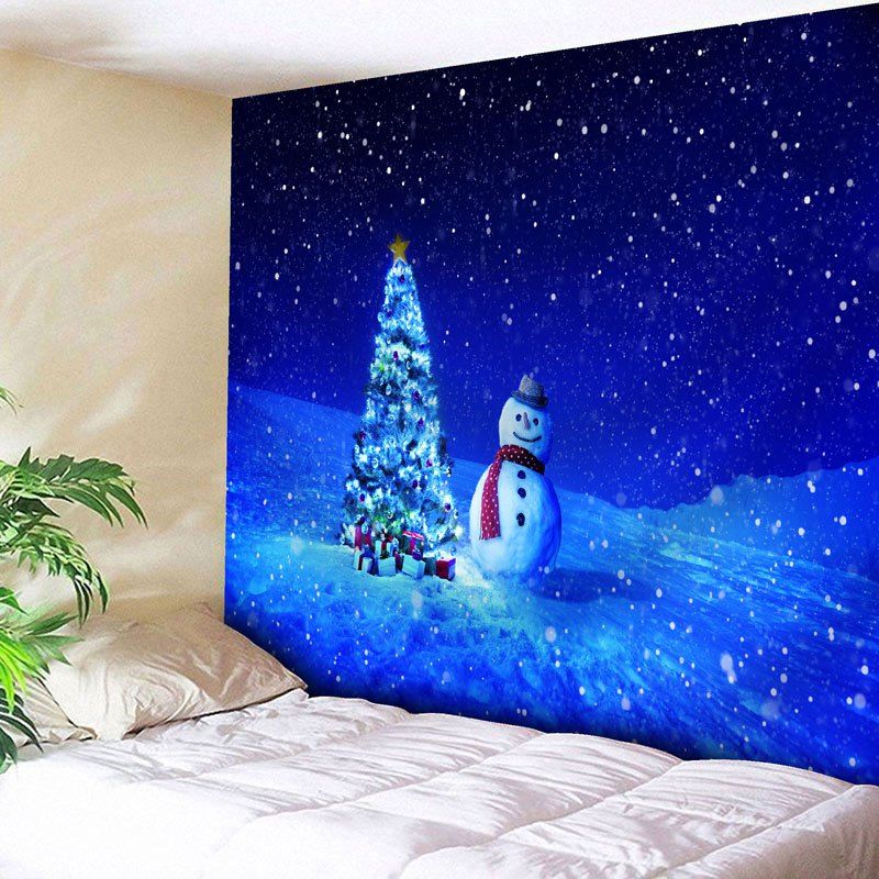 

Snowman Christmas Tree Print Wall Tapestry, Blue