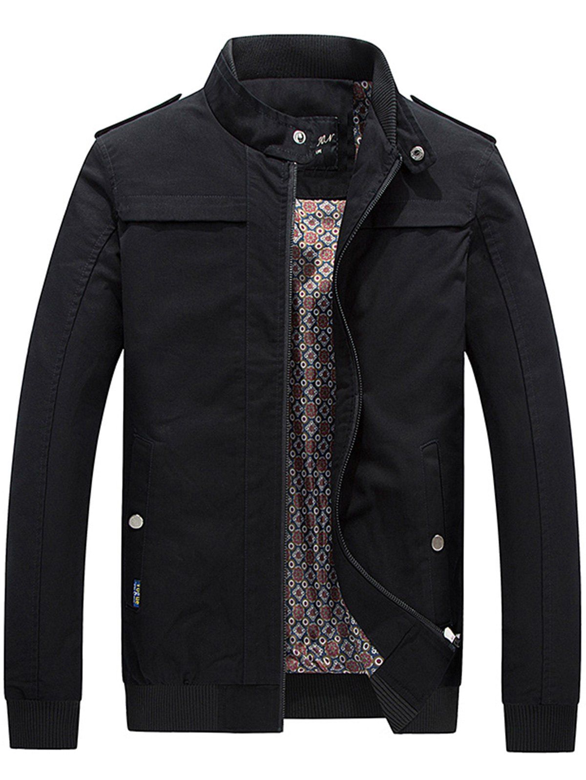 [30% OFF] Epaulet Rib Panel Zip Up Jacket | Rosegal