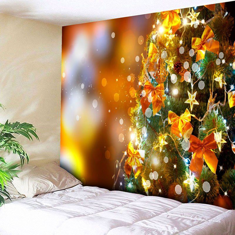 

Christmas Tree Bowknot Star Decor Wall Tapestry, Golden