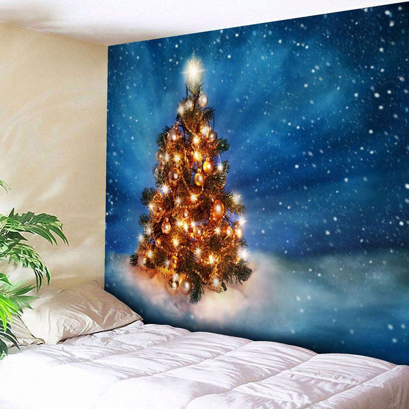 

Wall Hanging Christmas Tree Print Tapestry, Blue
