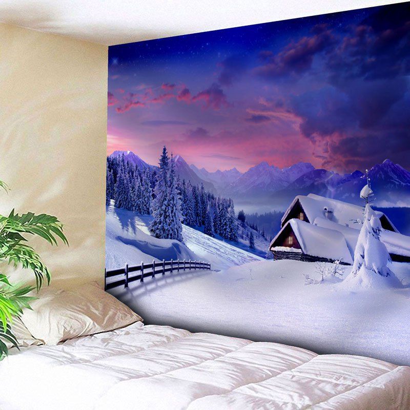 

Christmas Snow Scenery Pattern Wall Tapestry, Violet blue