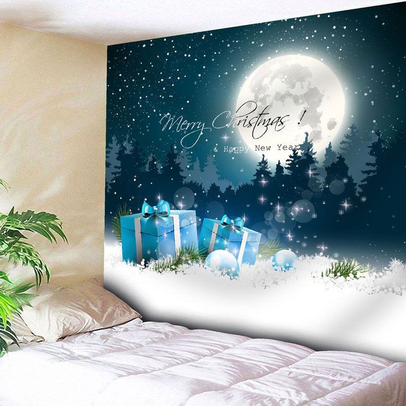 

Christmas Moon Snow Night Wall Tapestry, Blue