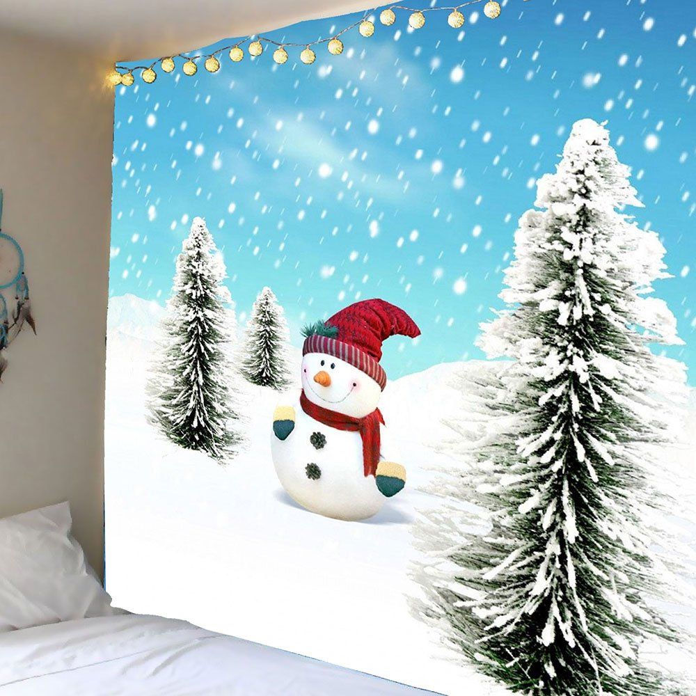 

Christmas Snowman and Cedrus Pattern Wall Art Tapestry, Blue and white