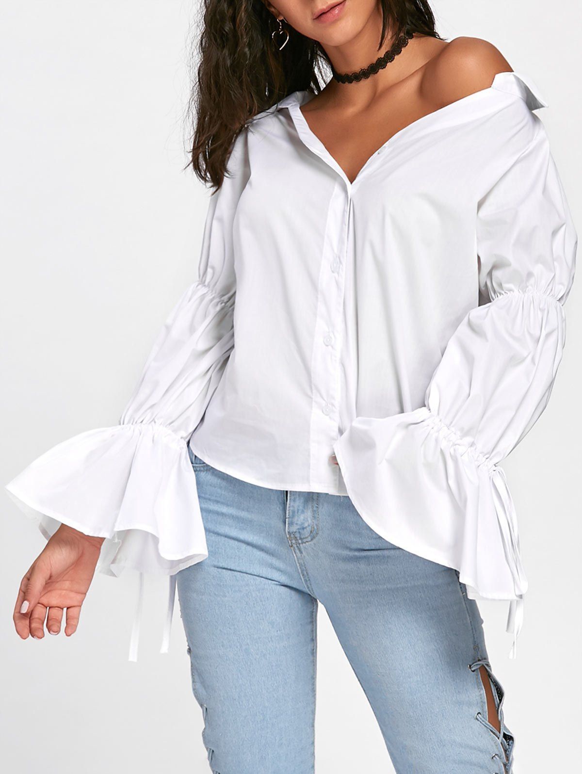 

Convertible Oversized Bell Sleeve Shirt, White