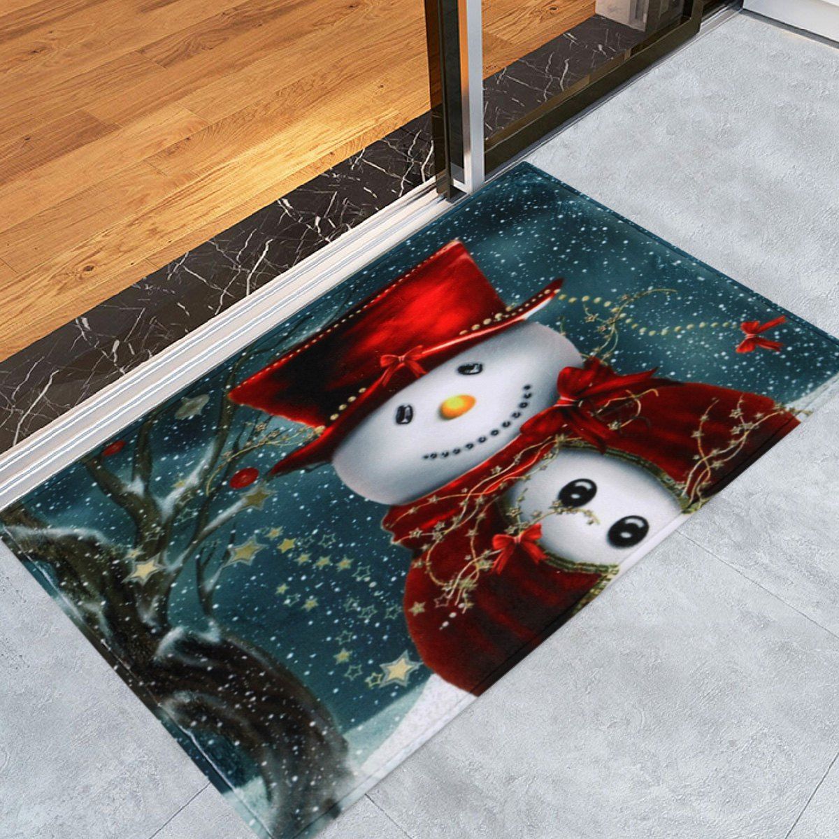 

Christmas Snowman Print Skidproof Bath Rug, Blue