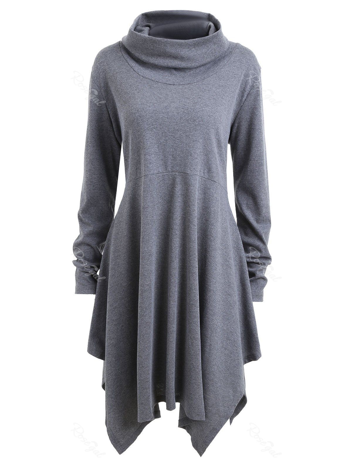 

Plus Size Long Sleeve Funnel Neck Swing Dress, Gray