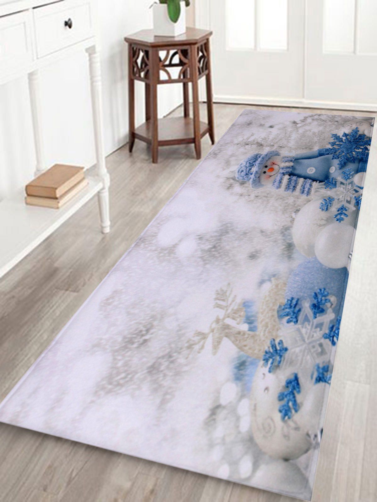 

Christmas Snowman Print Antiskid Bath Rug, White