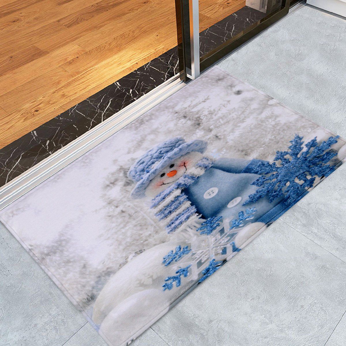 

Christmas Snowman Print Antiskid Bath Rug, White