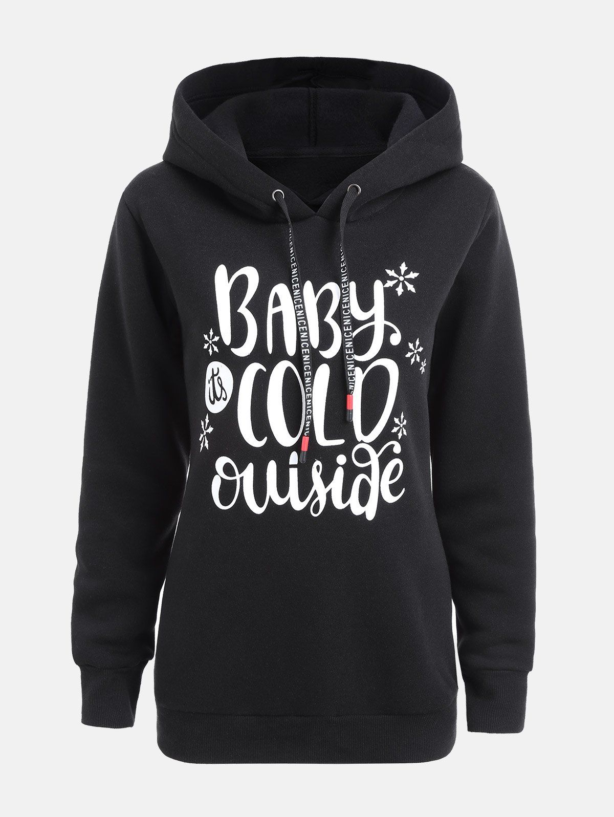 

Baby Cold Outside Print Drawstring Hoodie, Black