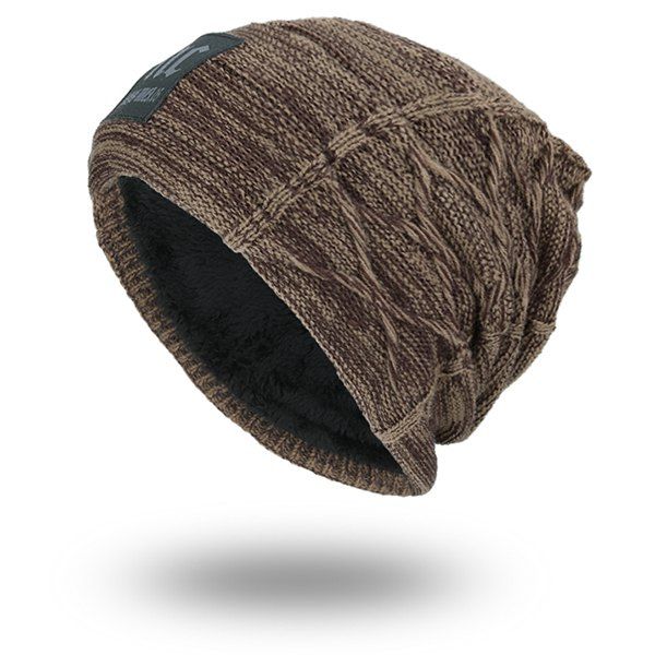

Letters Label Double-Deck Thicken Knit Hat, Dark khaki