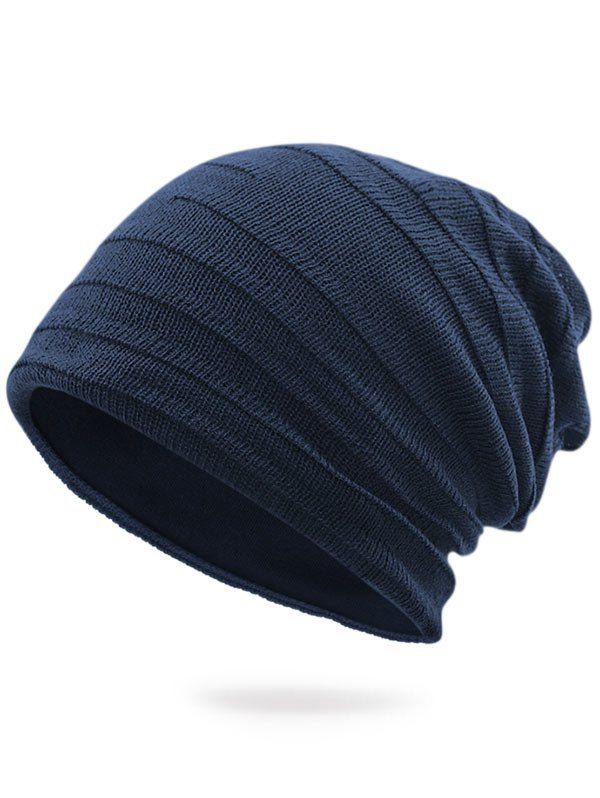 

Plain Stripy Embellished Knit Hat, Deep blue