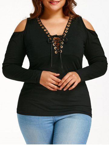  43 OFF Lace  Up  Plus  Size  Cold Shoulder T  shirt  Rosegal