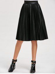 High Waist Pleated Faux Leather Skirt -  