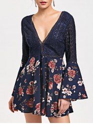 Combishort Floral Ajouré à Coupe Basse à Dos Nu -  