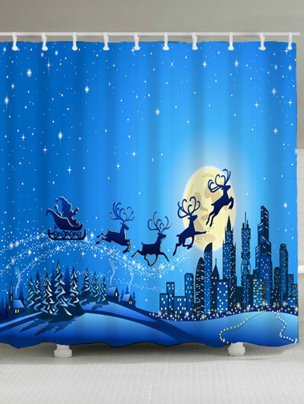 

Waterproof Christmas Sled Moon Shower Curtain, Blue