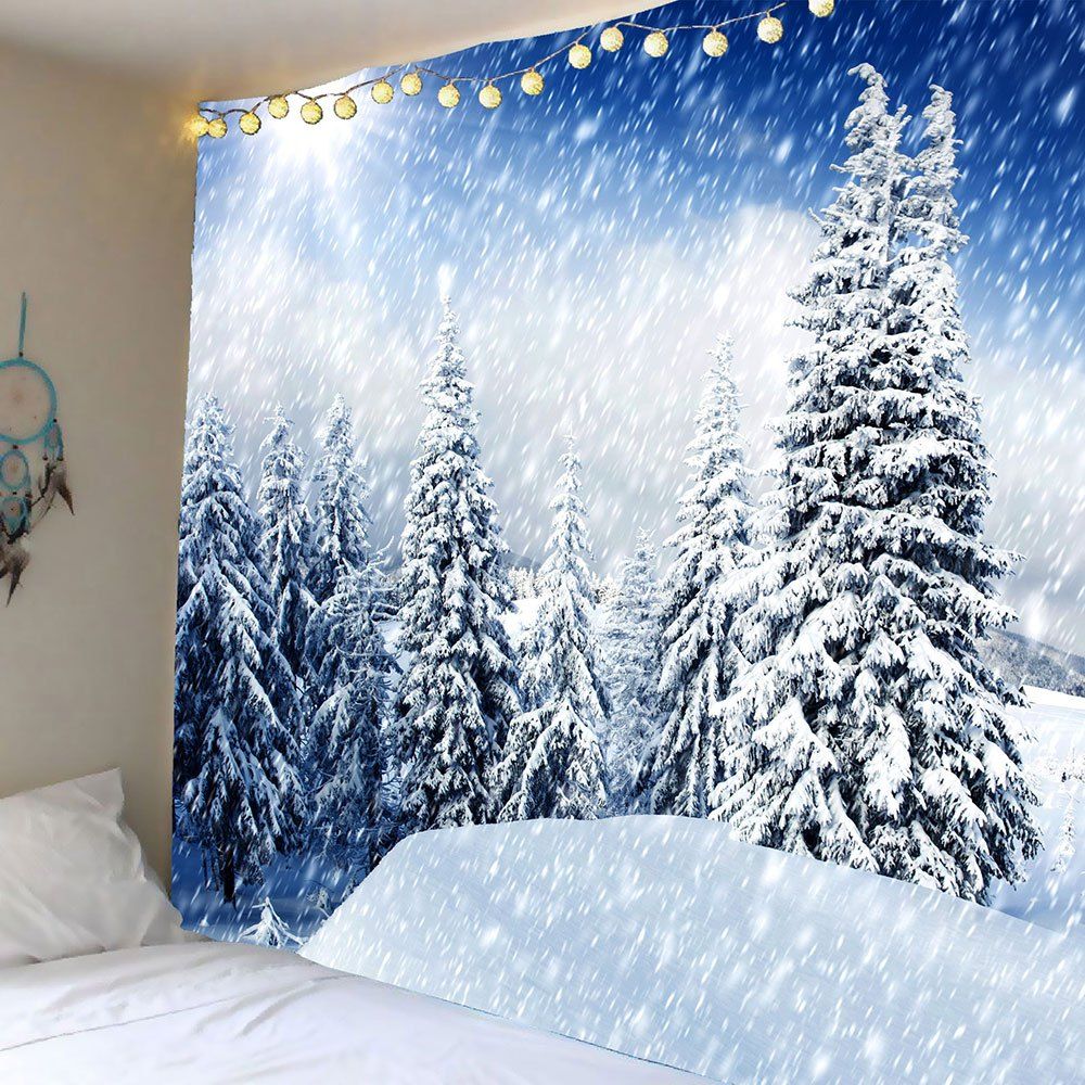 [72% Off] Hanging Whirling Snow Forest Patterned Wall Decor Tapestry 