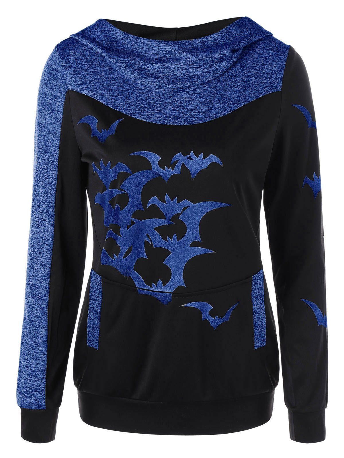 

Halloween Marled Bat Print Hoodie, Blue