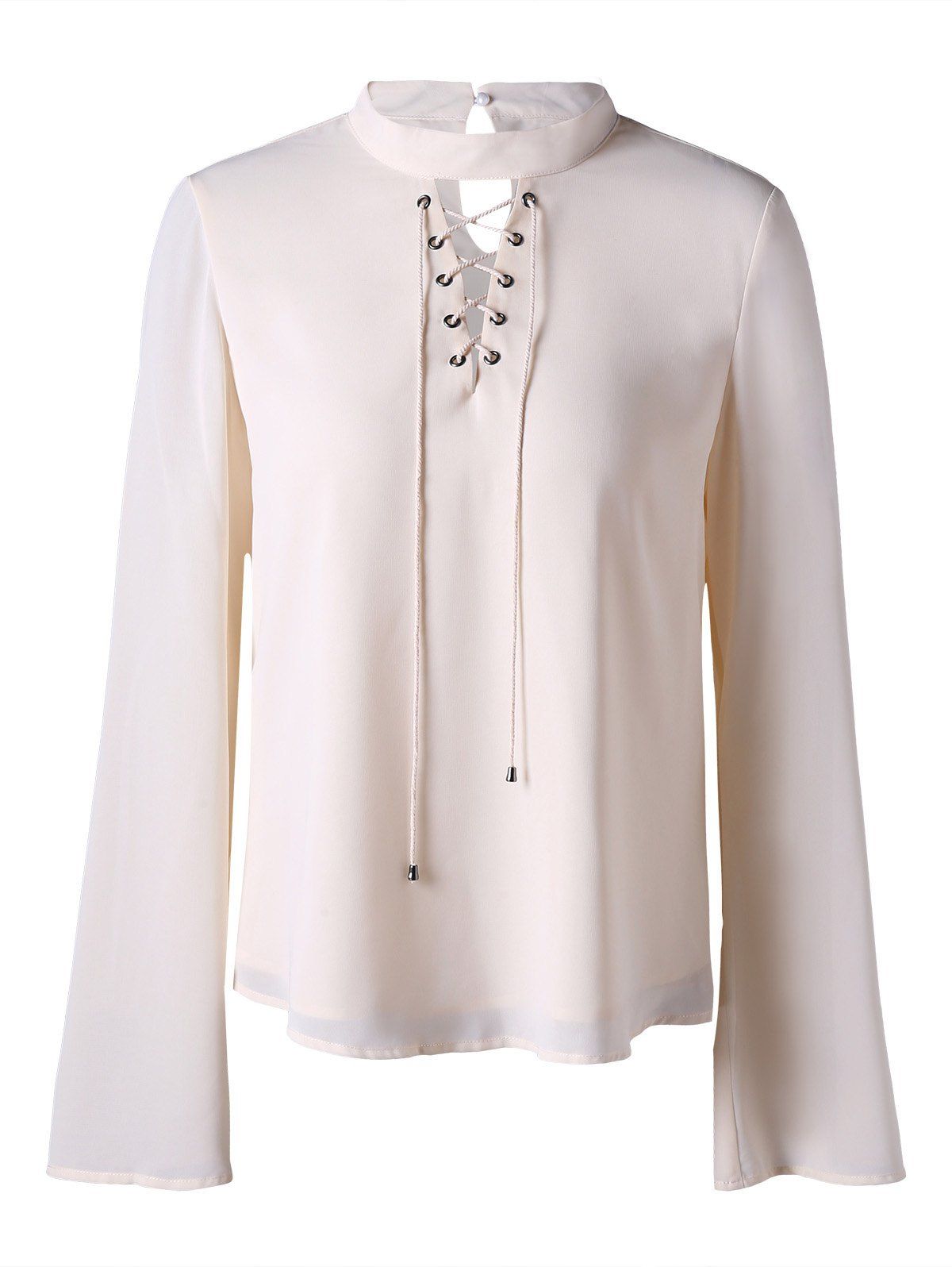 

Lace Up Mock Neck Blouse, Off-white