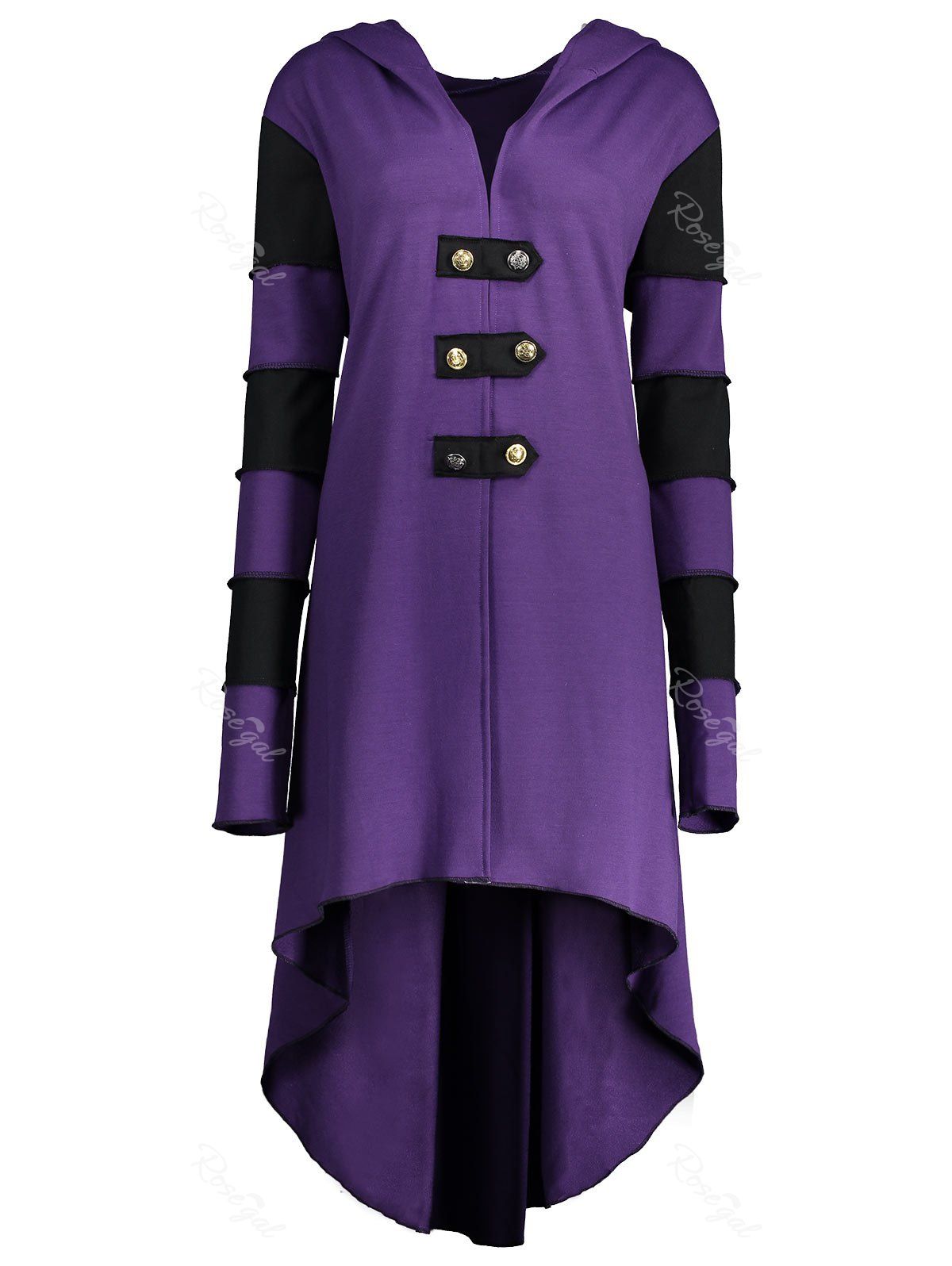 

Hooded Plus Size Lace-up High Low Coat, Purple