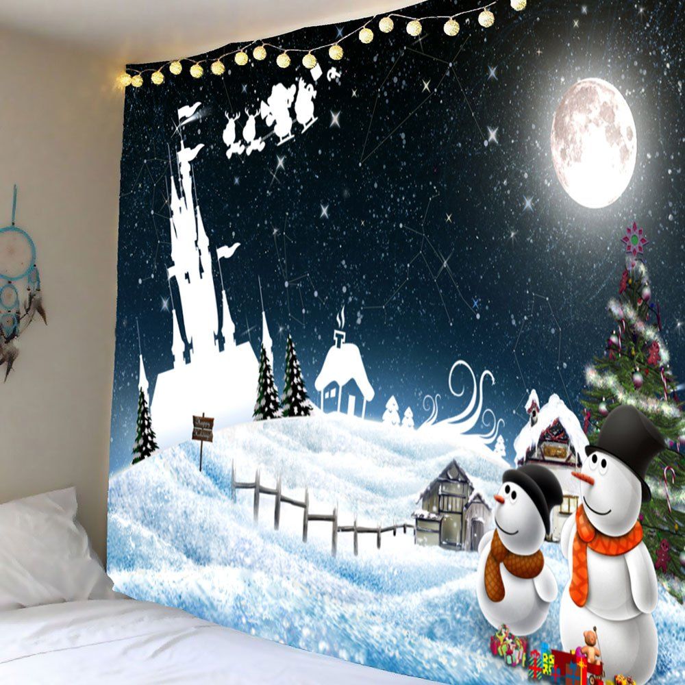 

Moonlit Night Christmas Snowman Pattern Wall Decor Tapestry, Colormix