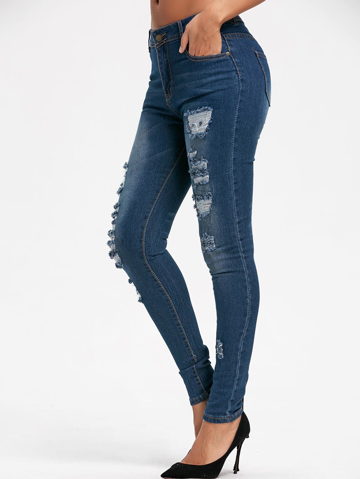 

Skinny Ripped Denim Jeans, Blue