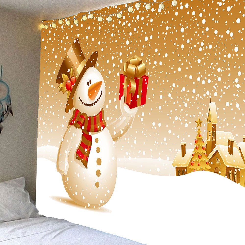 

Wall Art Christmas Snowman With Gift Patterned Tapestry, Colorful