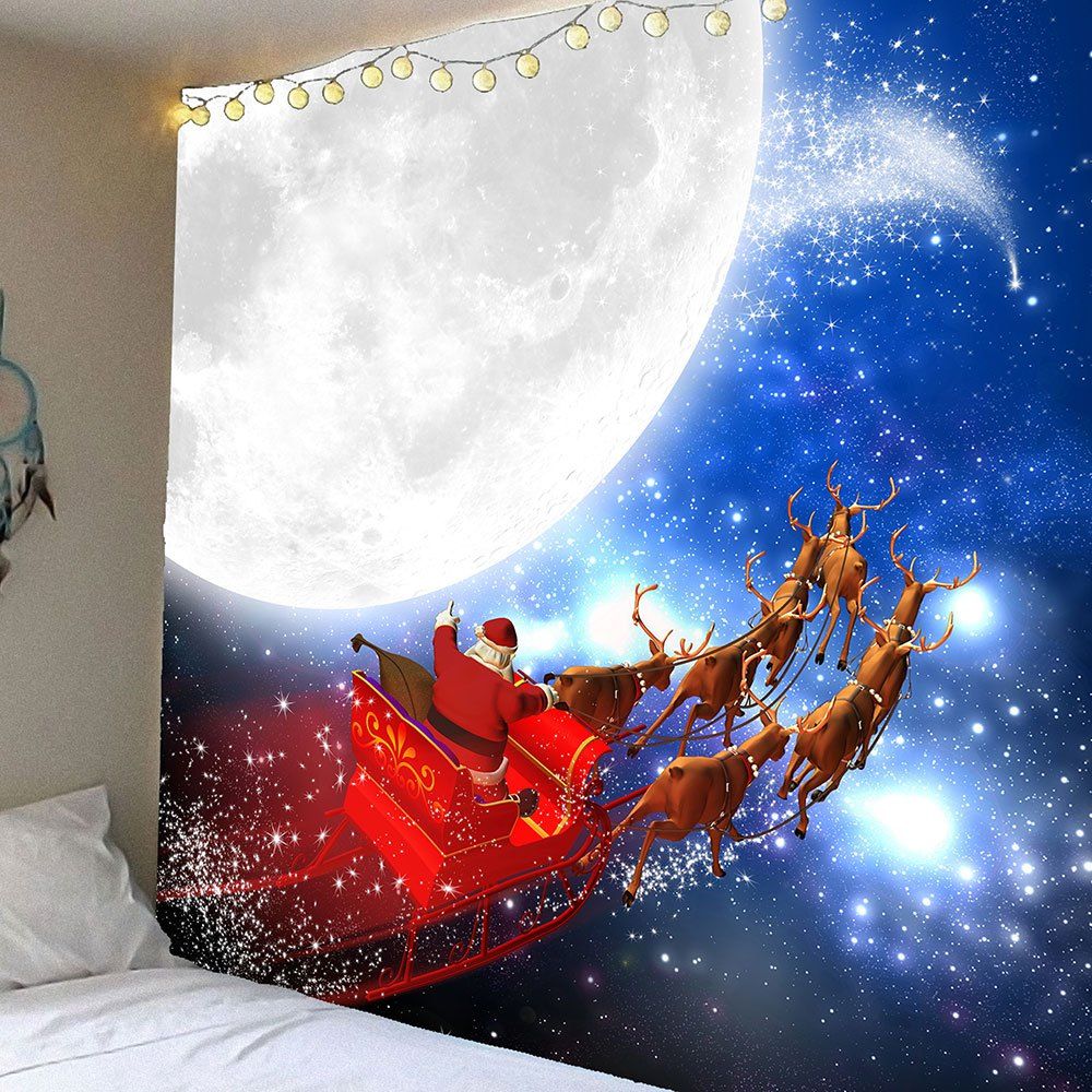 

Moon and Father Christmas Printed Waterproof Wall Art Tapestry, Colorful