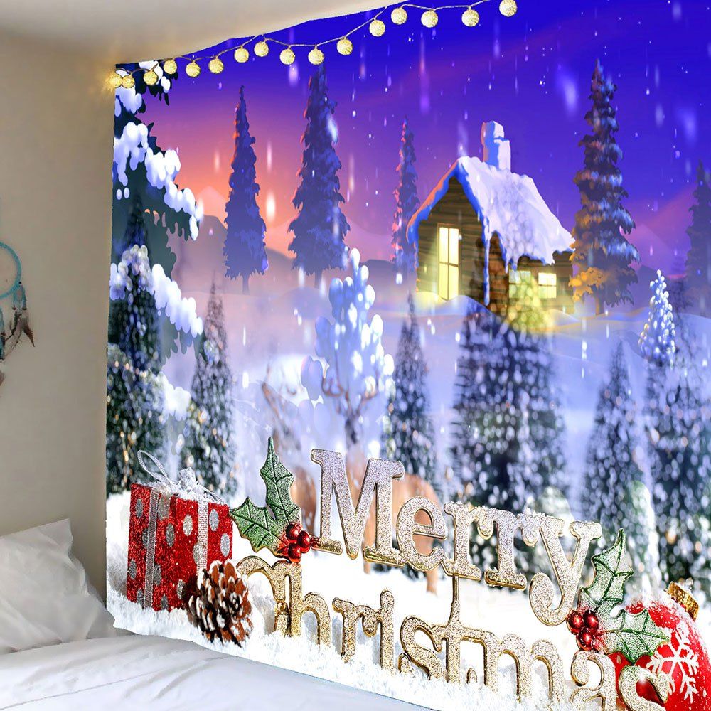 

Wall Art Merry Christmas Snowy Town Hanging Tapestry, Colorful