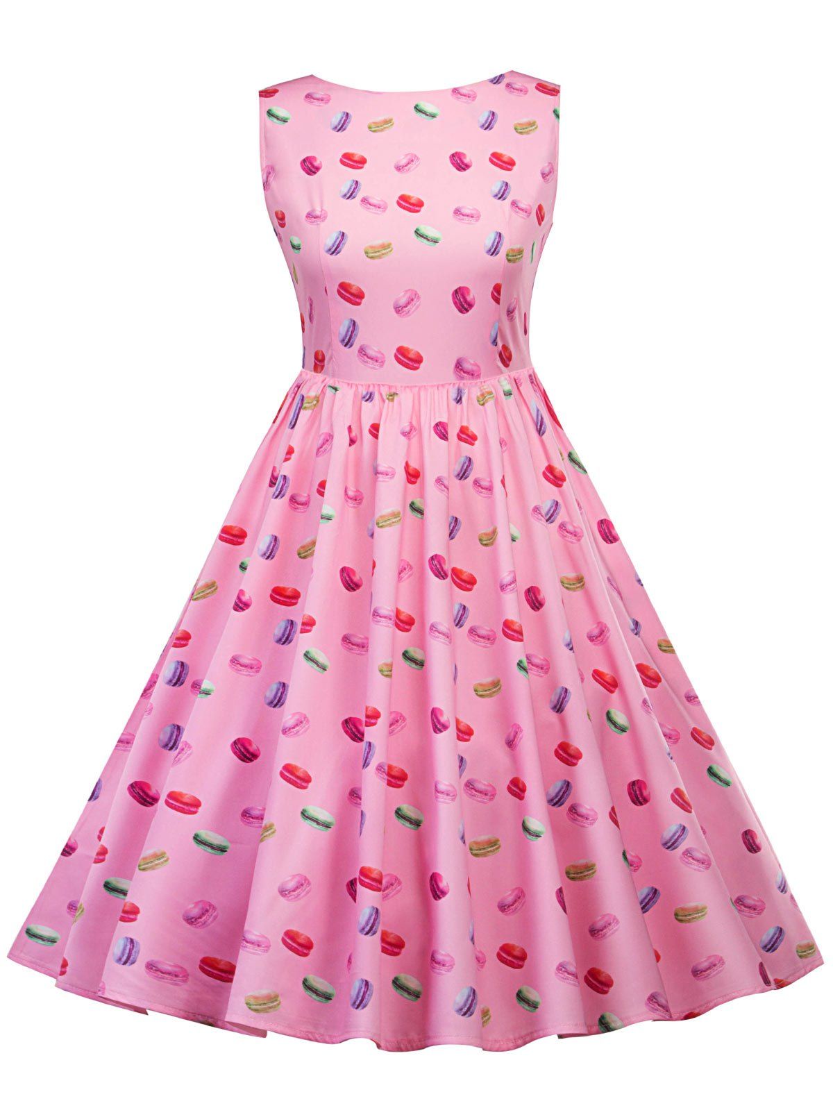 

Vintage Macarons Print Pin Up Dress, Pink