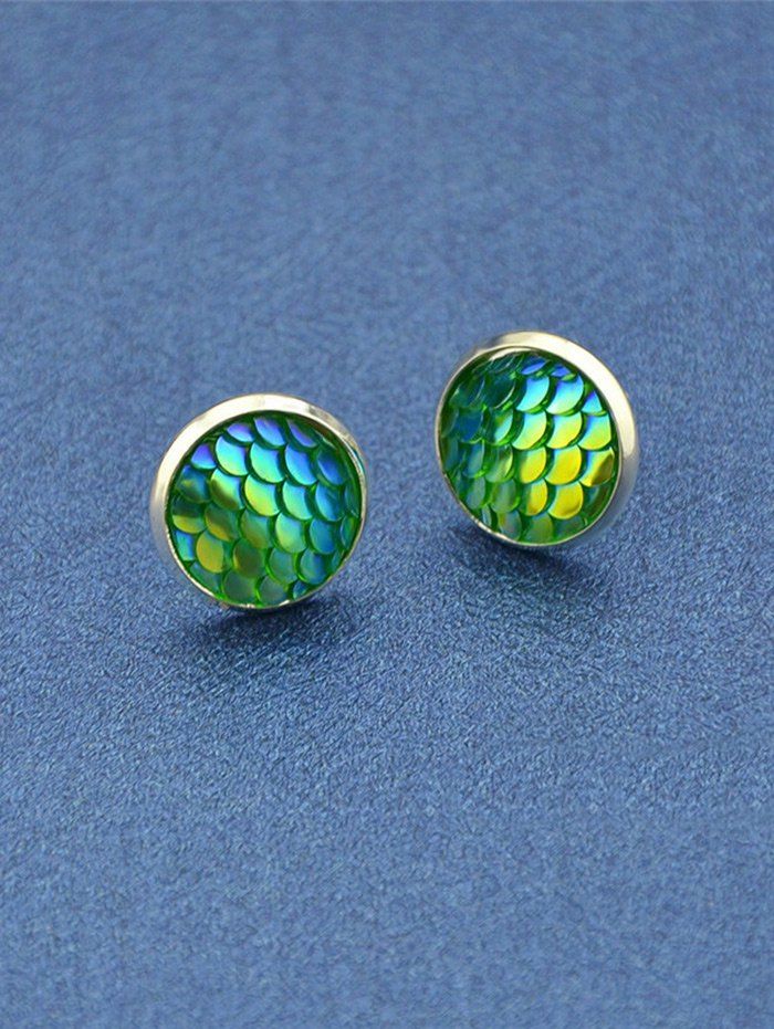 

Round Mermaid Scales Stud Tiny Earrings, Green