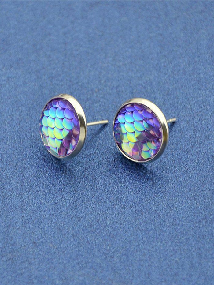 

Round Mermaid Scales Stud Tiny Earrings, Purple