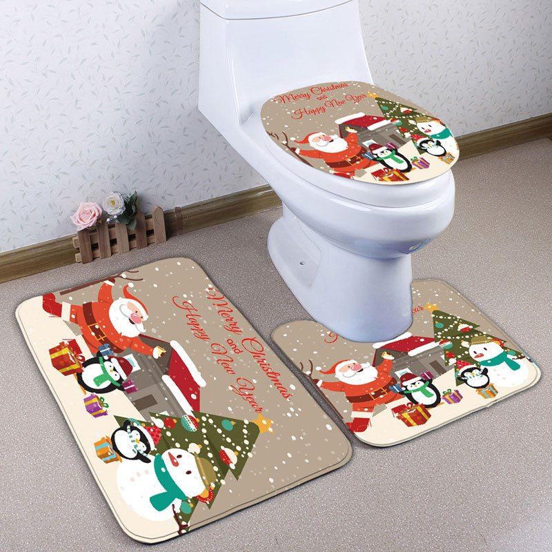 

Christmas Tree 3Pcs Santa Claus Bath Toilet Rugs Set, Colormix