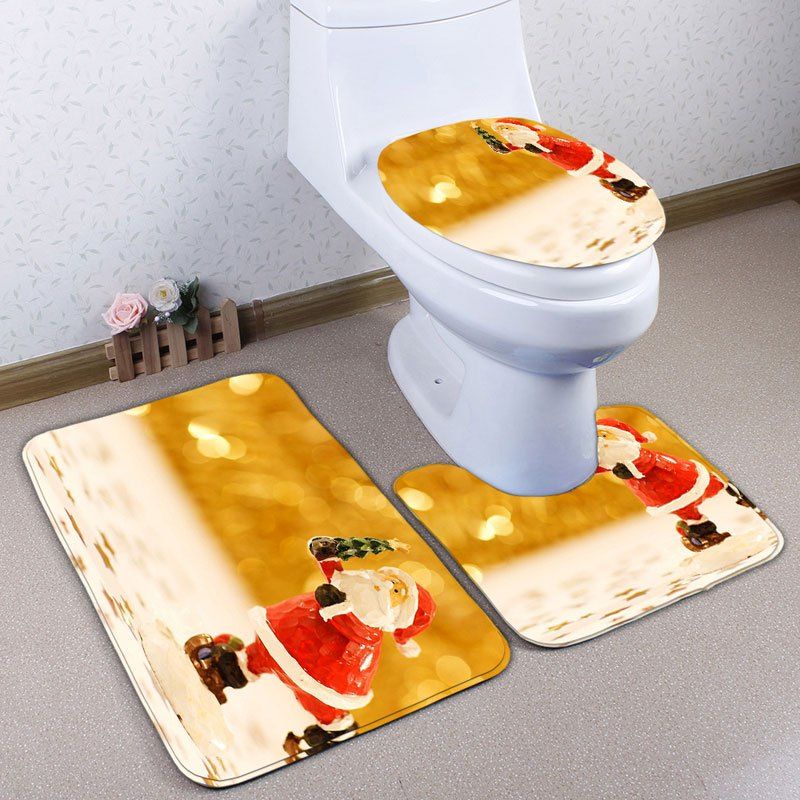 

3Pcs Santa Claus Christmas Bathroom Toilet Rugs Set, Golden