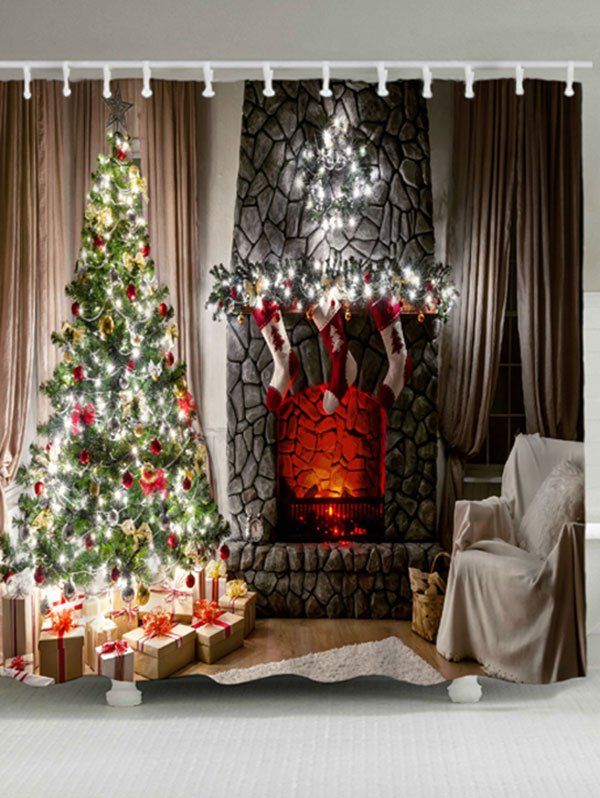 

Christmas Fireplace Tree Waterproof Shower Curtain, Colormix