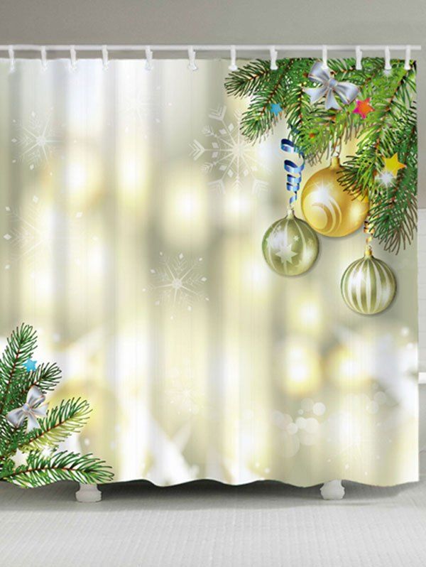 

Waterproof Fabric Christmas Balls Bath Curtain, Light yellow