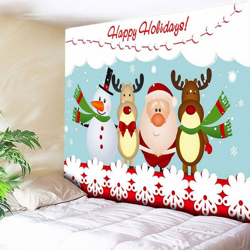 

Christmas Snowman Deer Santa Claus Wall Tapestry, Cloudy