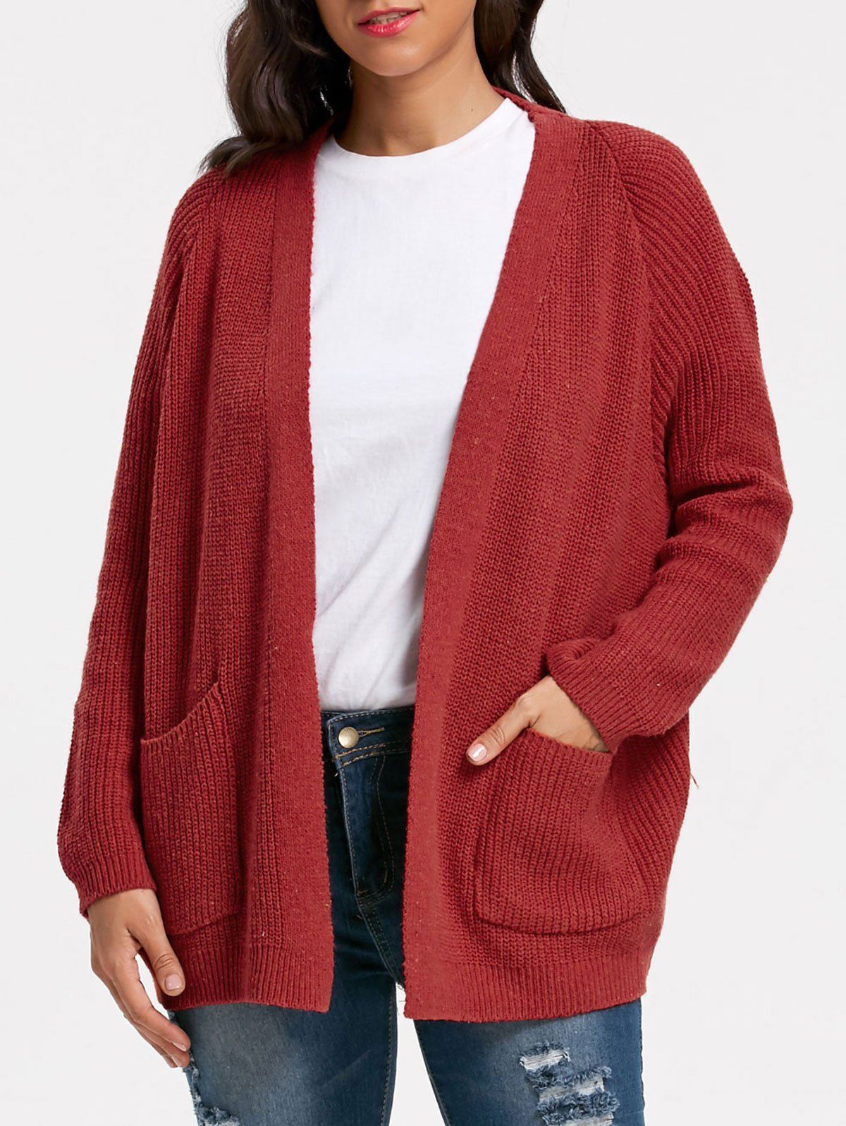 

Pockets Knit Sweater Cardigan, Wine red