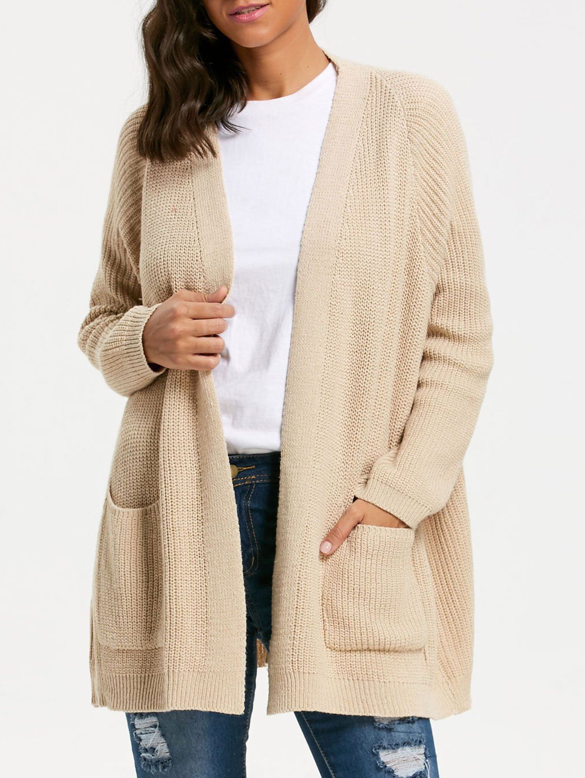 

Pockets Knit Sweater Cardigan, Khaki