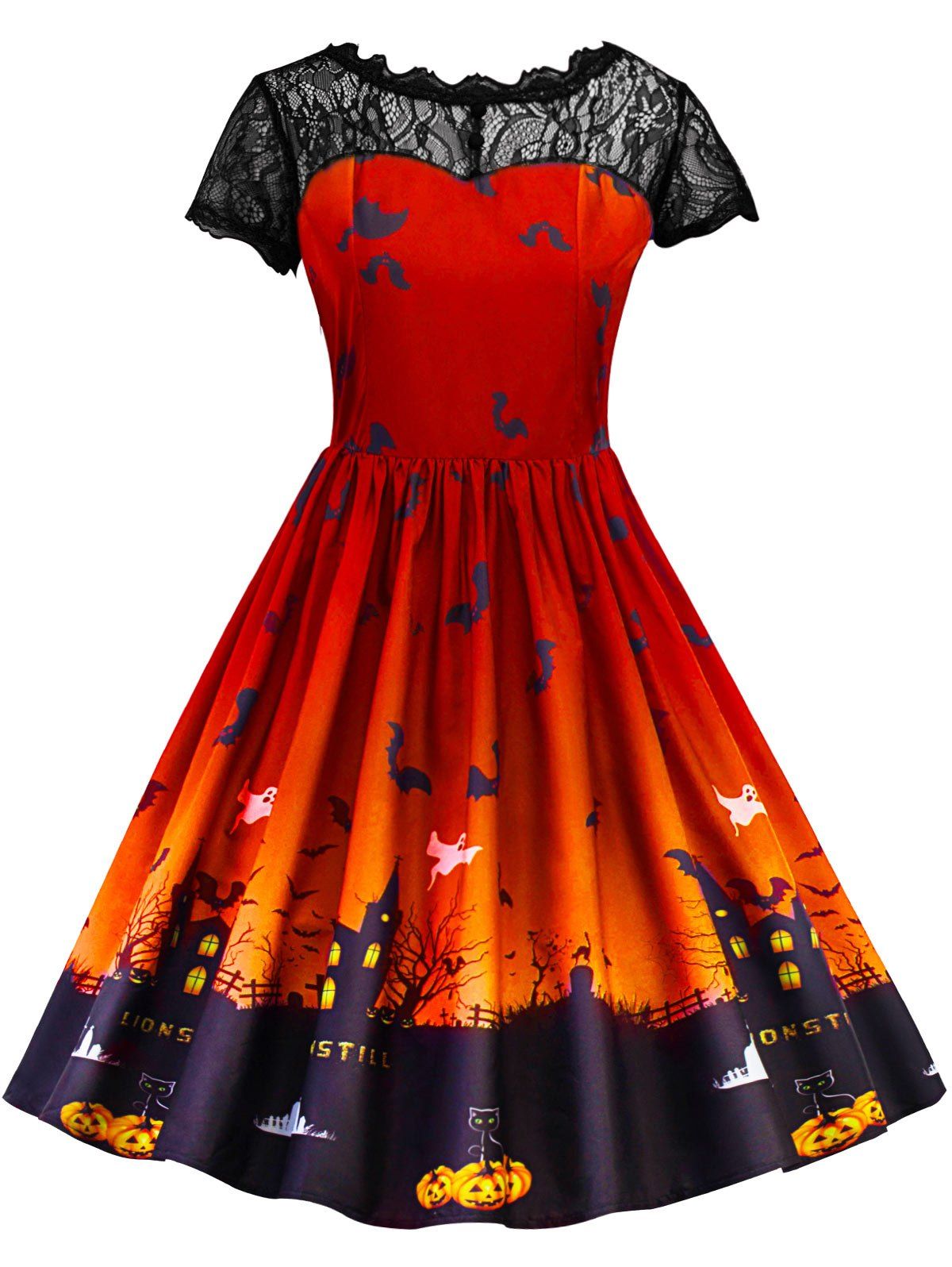 [73% OFF] Vintage Lace Insert Halloween Dress | Rosegal