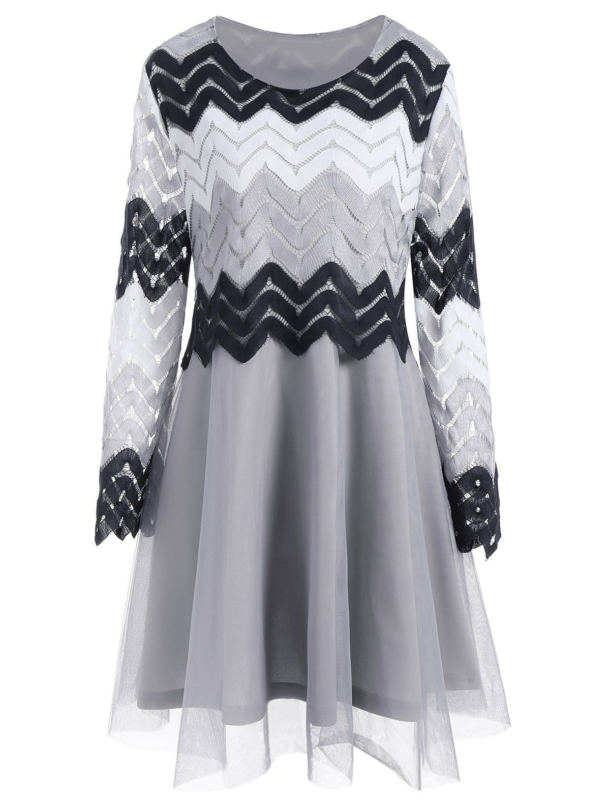 

Plus Size Tulle Zigzag A Line Dress, Gray