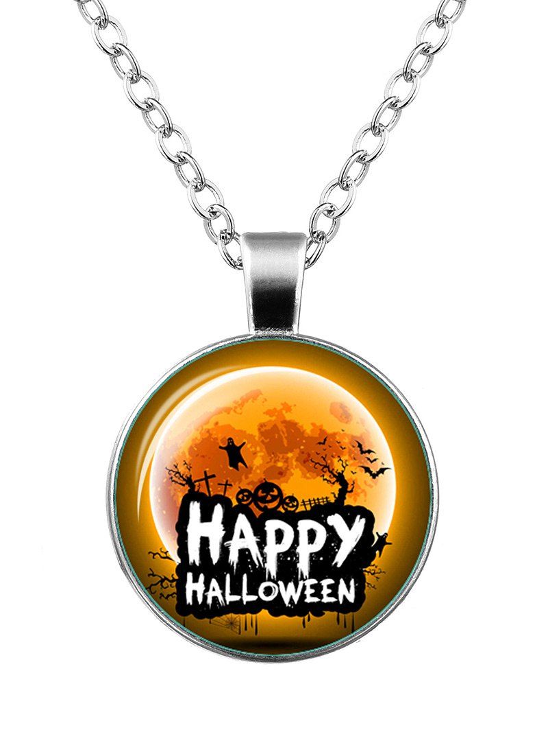 

Happy Halloween Pumpkin Ghost Bat Necklace, Silver