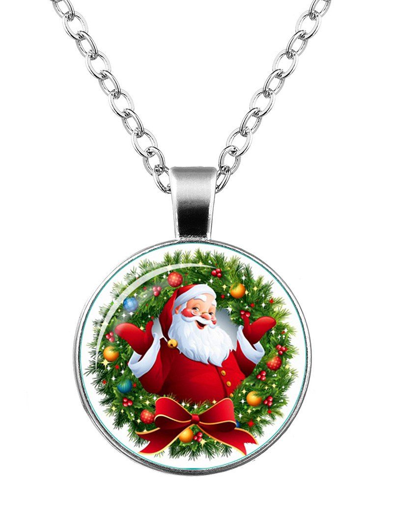 

Christmas Santa Wreath Bowknot Pendant Necklace, Silver