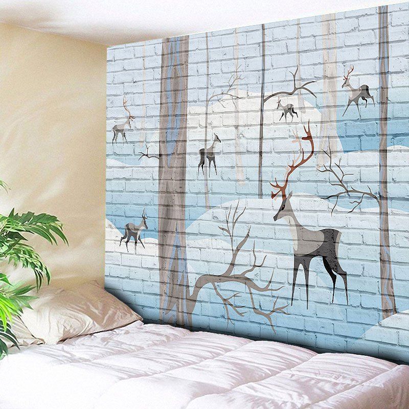 

Christmas Deer Brick Wall Art Tapestry, White