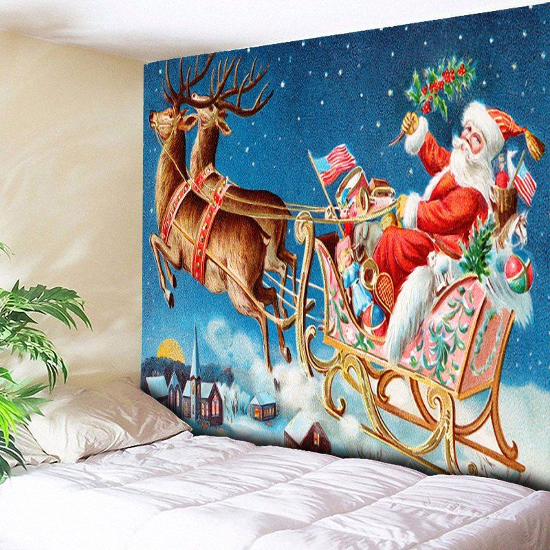 

Santa Sleigh Christmas Wall Decor Tapestry, Blue