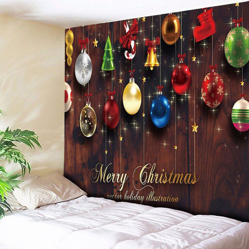 

Wood Grain Christmas Ball Wall Tapestry, Brown