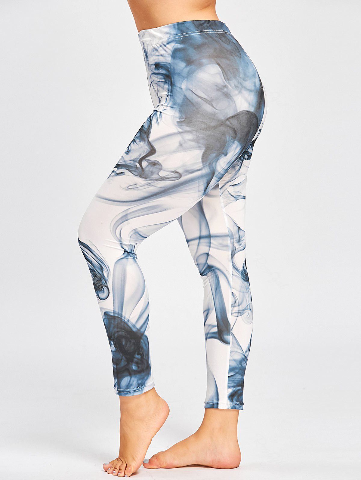 

Skinny Plus Size Ink Painting Leggings, Black blue