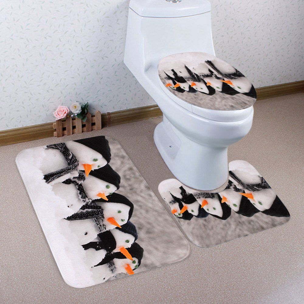 

Christmas Snowmen Pattern 3 Pcs Bath Mat Toilet Mat, Colormix